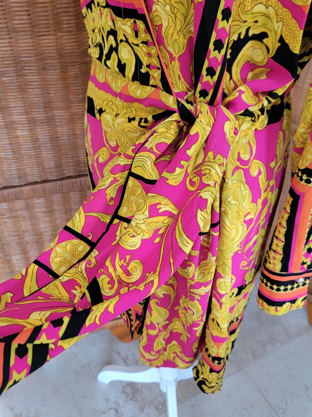 EUC Long Sleeve Pink & Gold Print Tie-Waist Dress - Picture 13 of 13